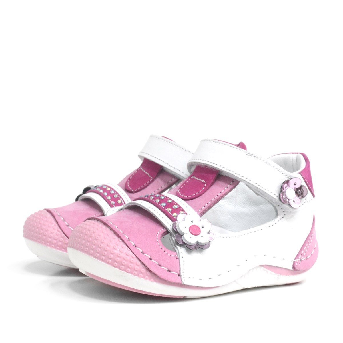 Pembe Hakiki Deri Cırtlı Yazlık Kız Bebek Ayakkabı - 3