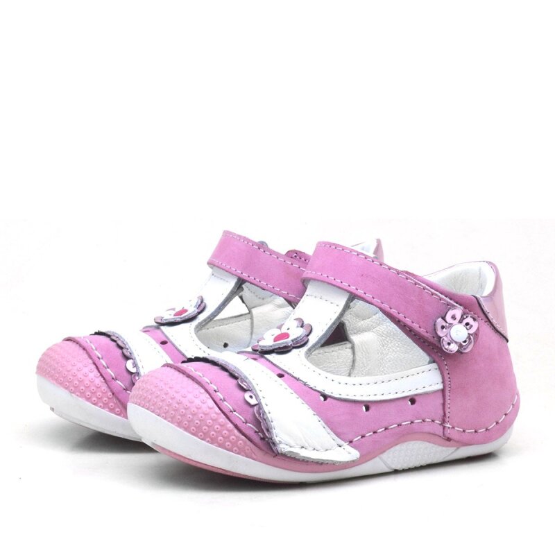 PEMBE PULLU HAKİKİ DERİ CIRTLI YAZLIK KIZ BEBEK AYAKKABI - 3