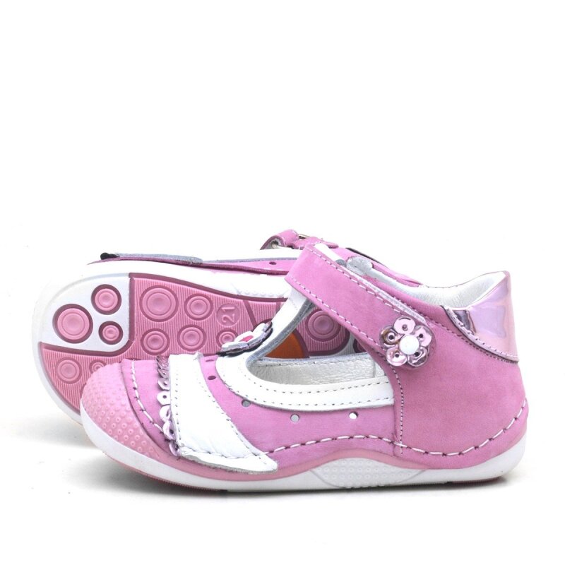 PEMBE PULLU HAKİKİ DERİ CIRTLI YAZLIK KIZ BEBEK AYAKKABI - 4