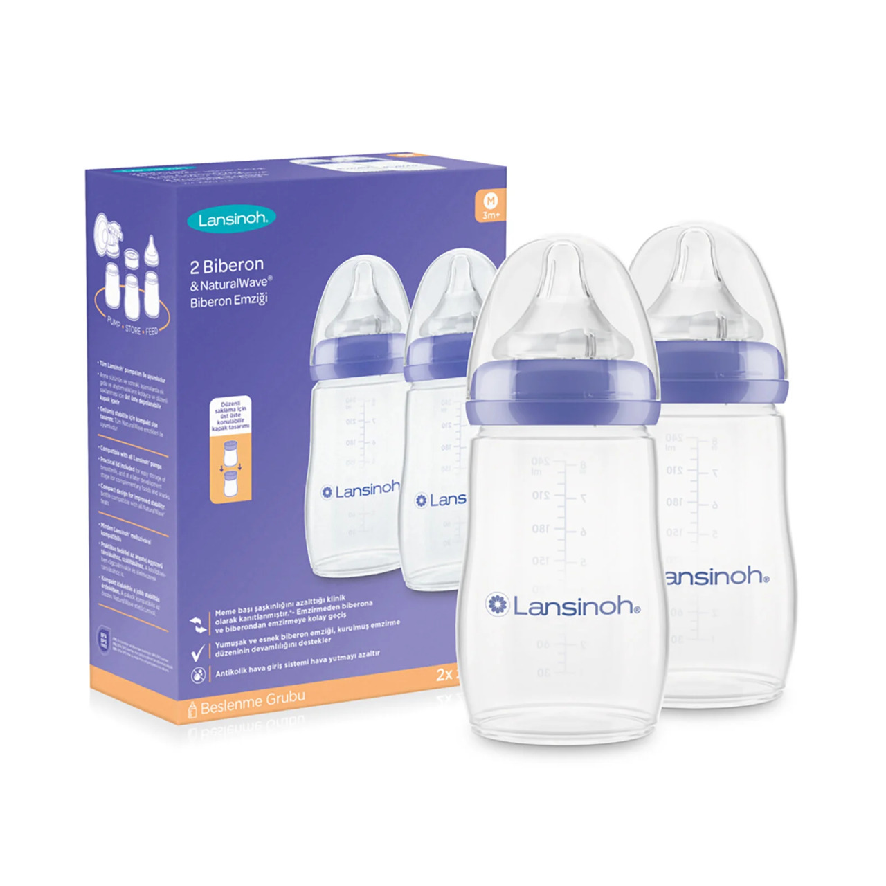 Lansinoh Biberon 2'Li Natural Wawa Biberon Emziği 240 ml - 1