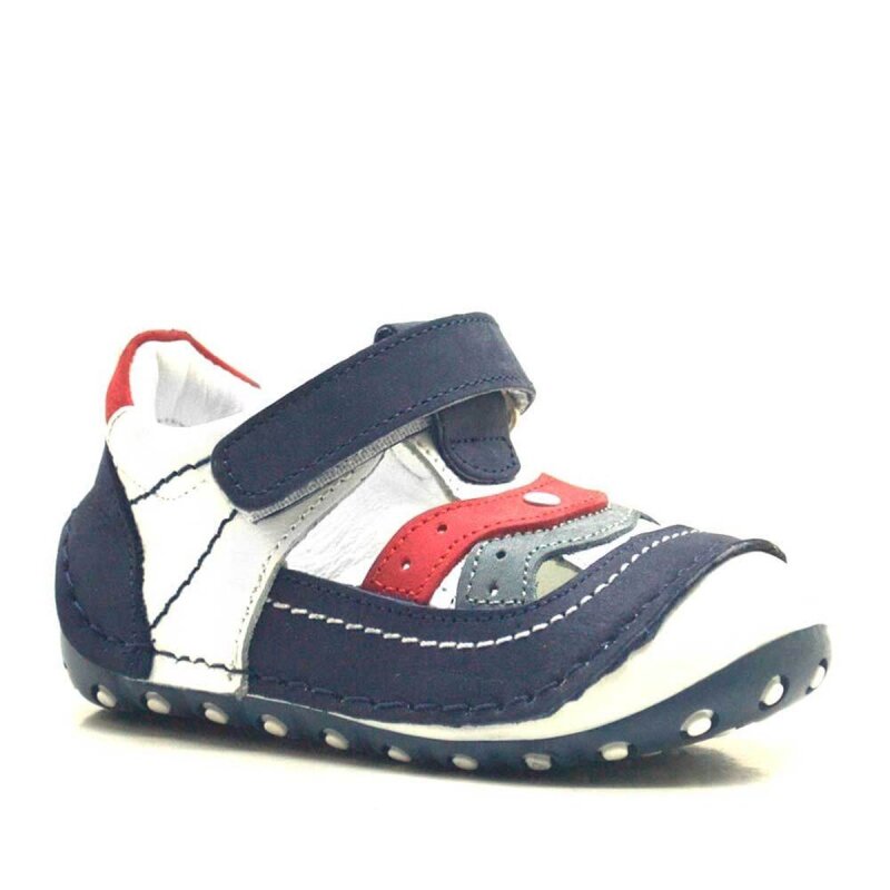 Genuine Leather Navy Blue Velcro Baby Boy First Steps Shoes - Nino