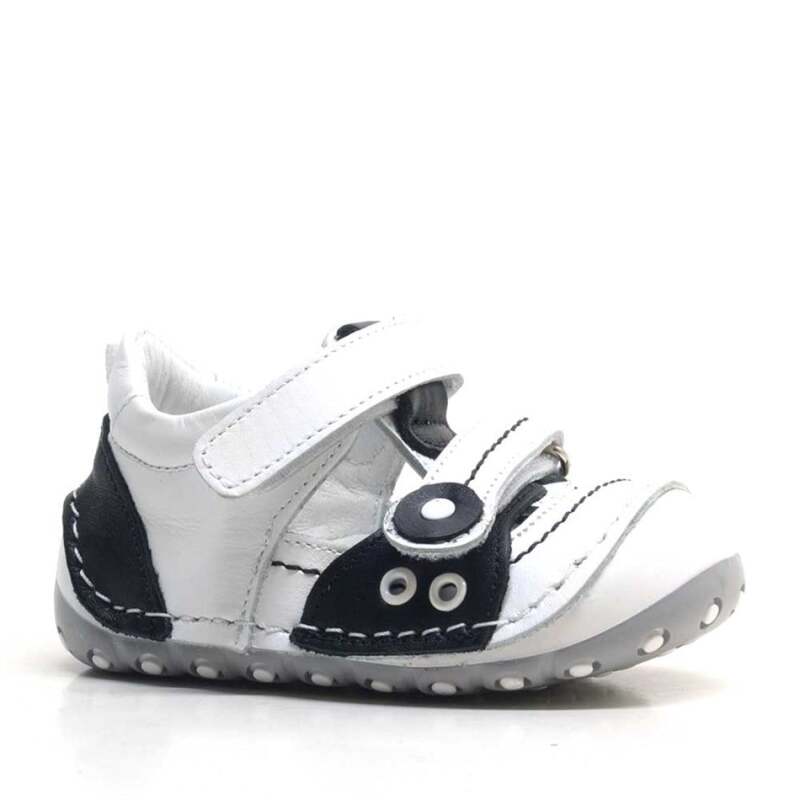 Nino Genuine Leather Black and White Baby Fan First Step Shoes - Nino