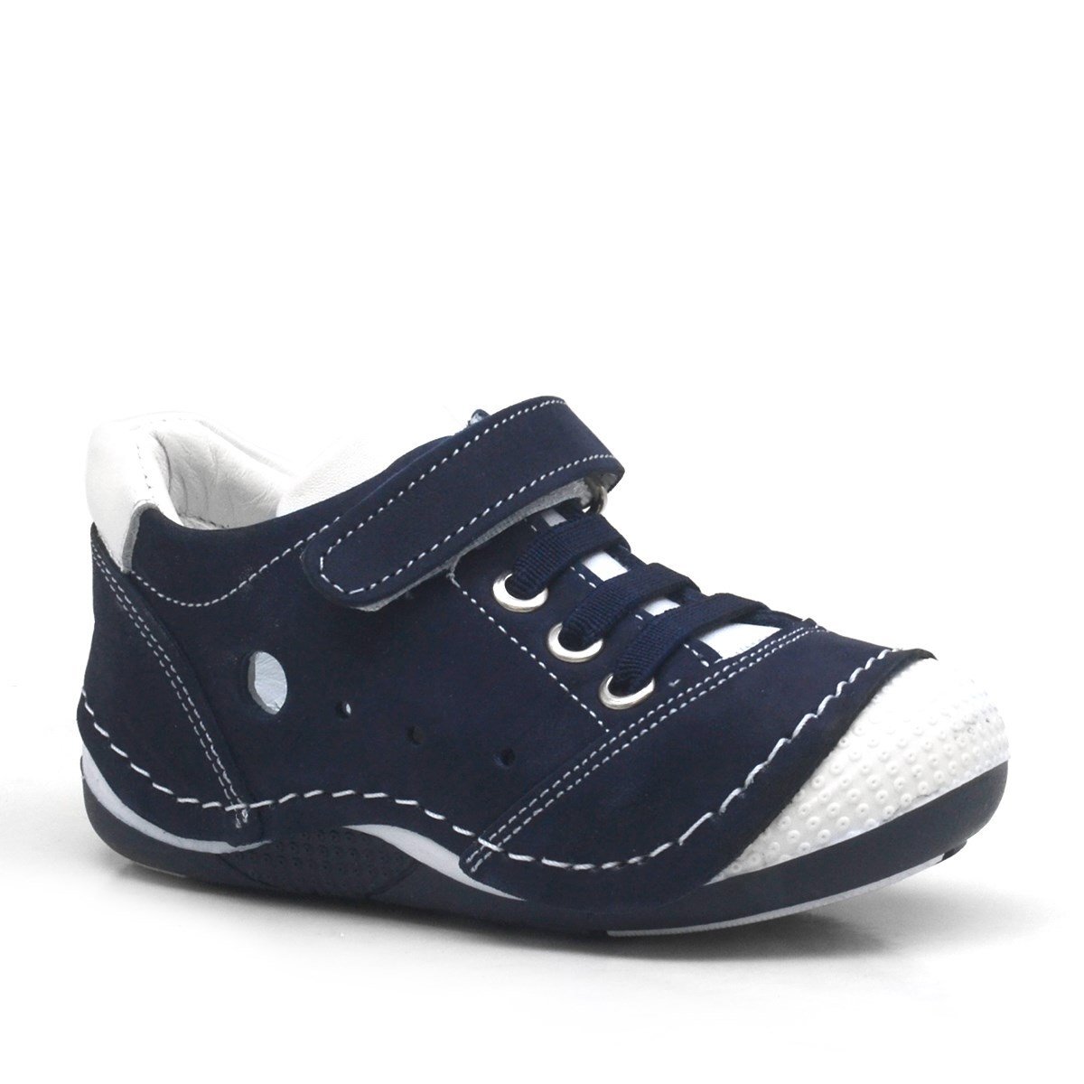 Navy Blue Genuine Leather Velcro Summer Boys' Athletic Shoes - 1