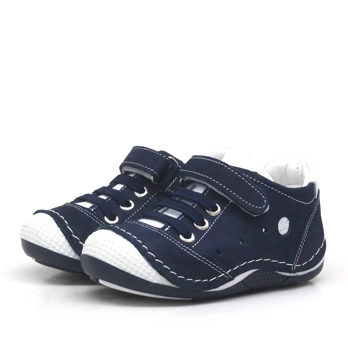 Navy Blue Genuine Leather Velcro Summer Boys' Athletic Shoes - 3