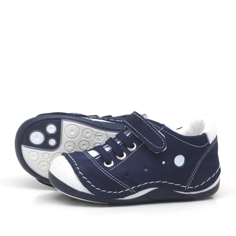 Navy Blue Genuine Leather Velcro Summer Boys' Athletic Shoes - 4