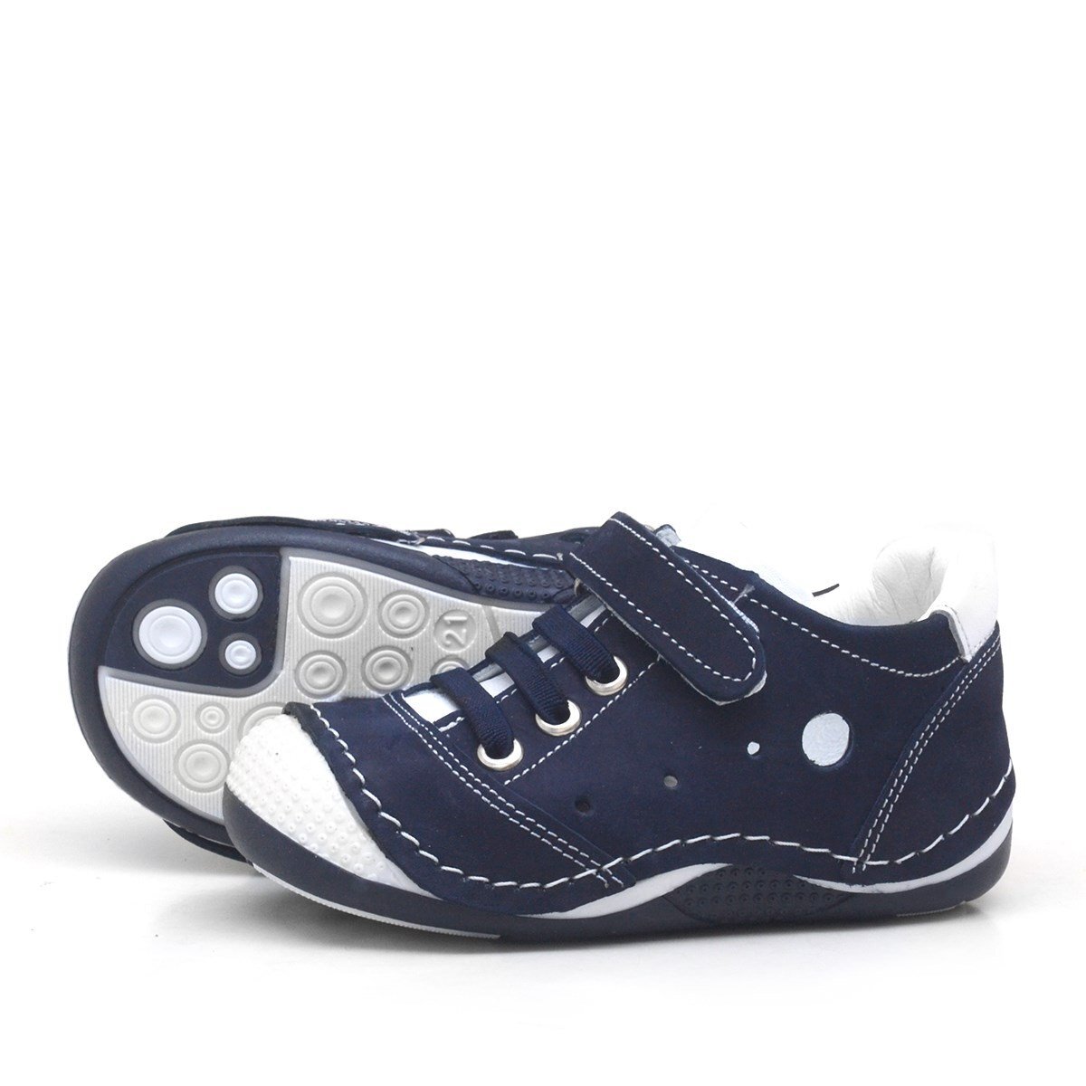 Navy Blue Genuine Leather Velcro Summer Boys' Athletic Shoes - 4