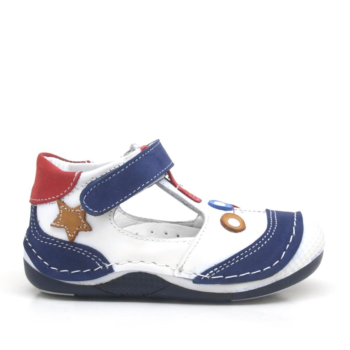 Navy Blue Genuine Leather Velcro Baby Boy Booties - 2