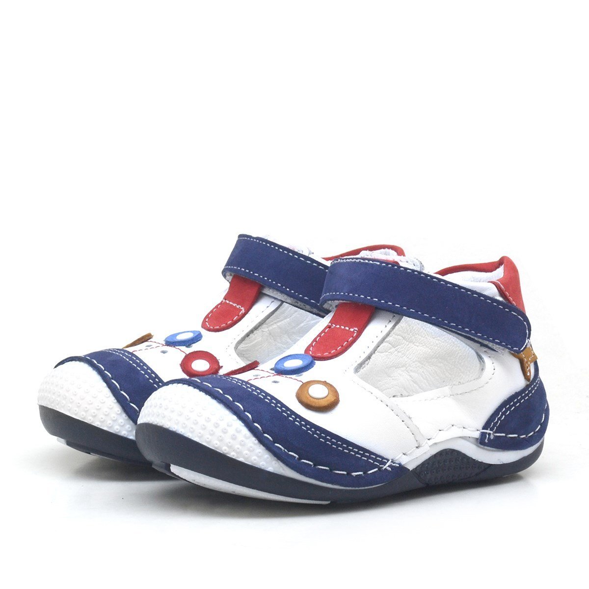 Navy Blue Genuine Leather Velcro Baby Boy Booties - 3