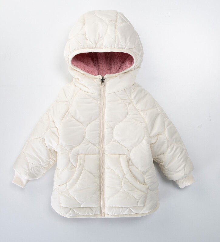 معطف منفوخ بغطاء رأس وبطانة صوفية مزدوجة الجوانب للفتيات من عمر سنتين إلى ست سنوات 50316 - MİDİMOD