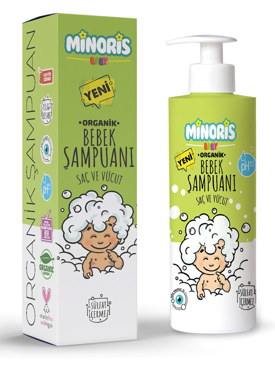 Minoris Baby Organik Bebek Saç ve Vücut Şampuanı 400 ml - 1