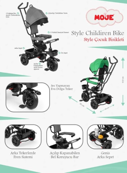 دراجة أطفال بثلاث عجلات من طراز Moje، لون كاكي - 5