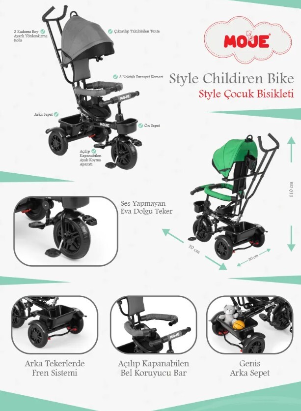 دراجة أطفال بثلاث عجلات من طراز Moje، لون كاكي - 5