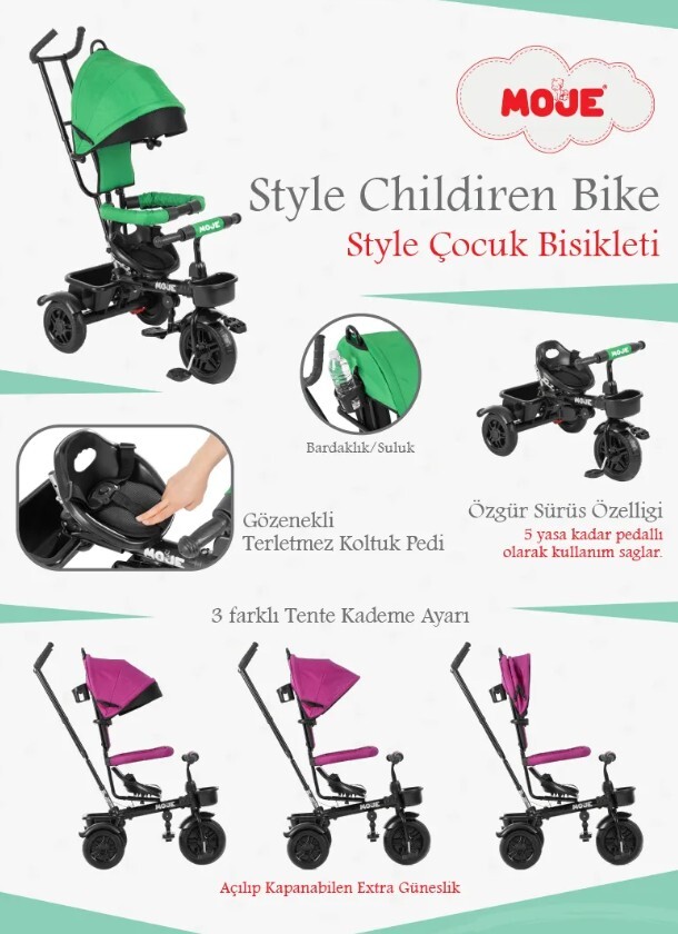 دراجة أطفال بثلاث عجلات من طراز Moje، لون بيج - 4