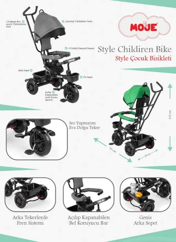 دراجة أطفال بثلاث عجلات من طراز Moje باللون الأخضر - 1