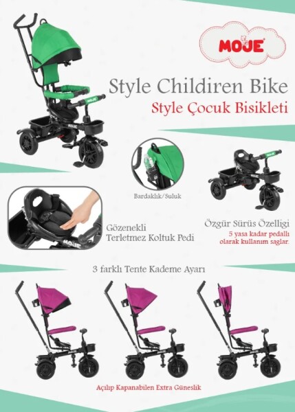 دراجة أطفال بثلاث عجلات من طراز Moje باللون الأخضر - 2