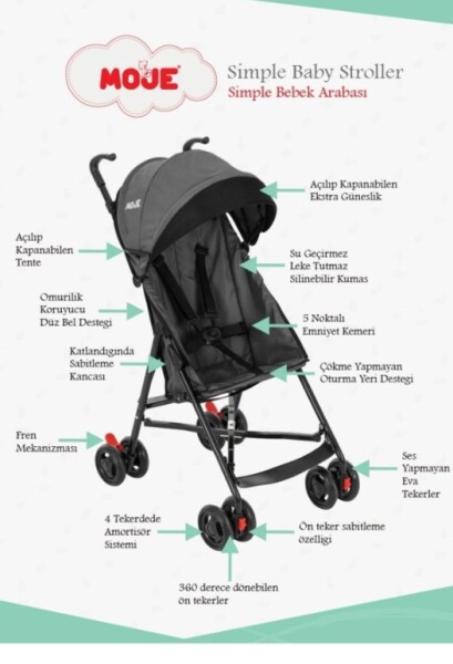 عربة أطفال Moje Simple Practical Walking Stick باللون الرمادي - 3