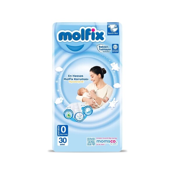 حفاضات مولفيكس للأطفال الخدج مقاس 0-3 كجم 30 قطعة - Molfix