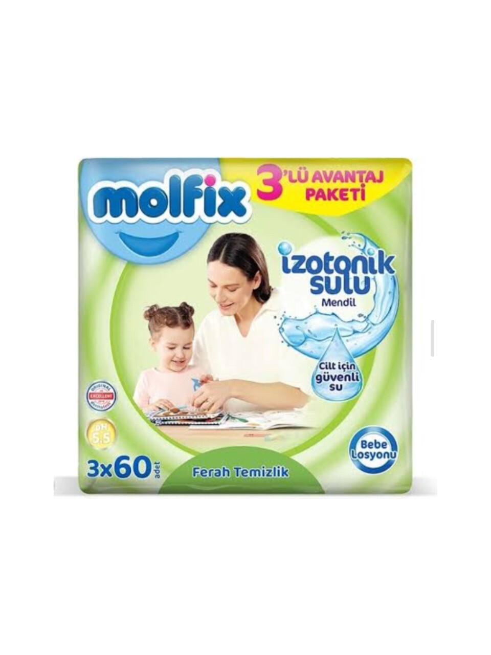 Molfix İzotonik Sulu Ferah Temizlik Islak Havlu Mendil 3'Lü 180 Yaprak - 1
