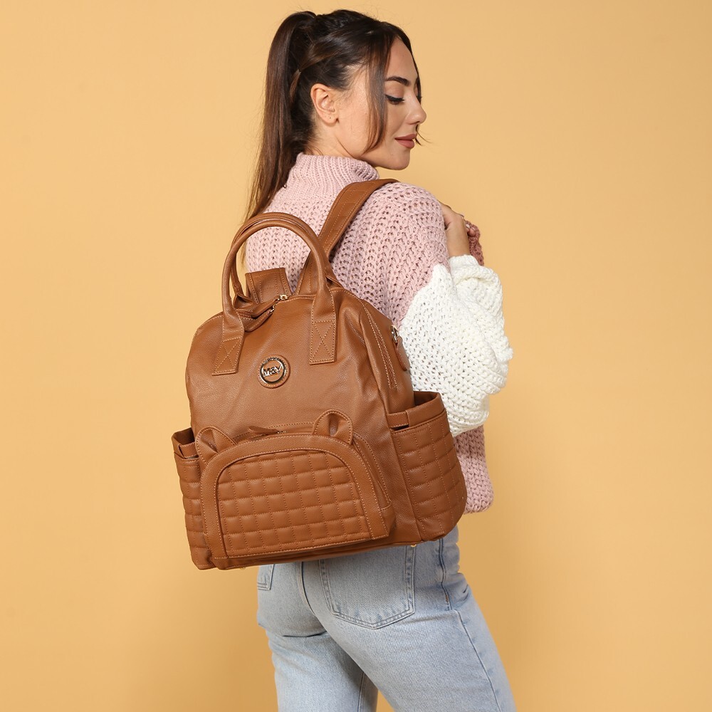 حقيبة ظهر M&Y Kitty الجلدية للعناية بالأم والطفل 7271 تان - 5