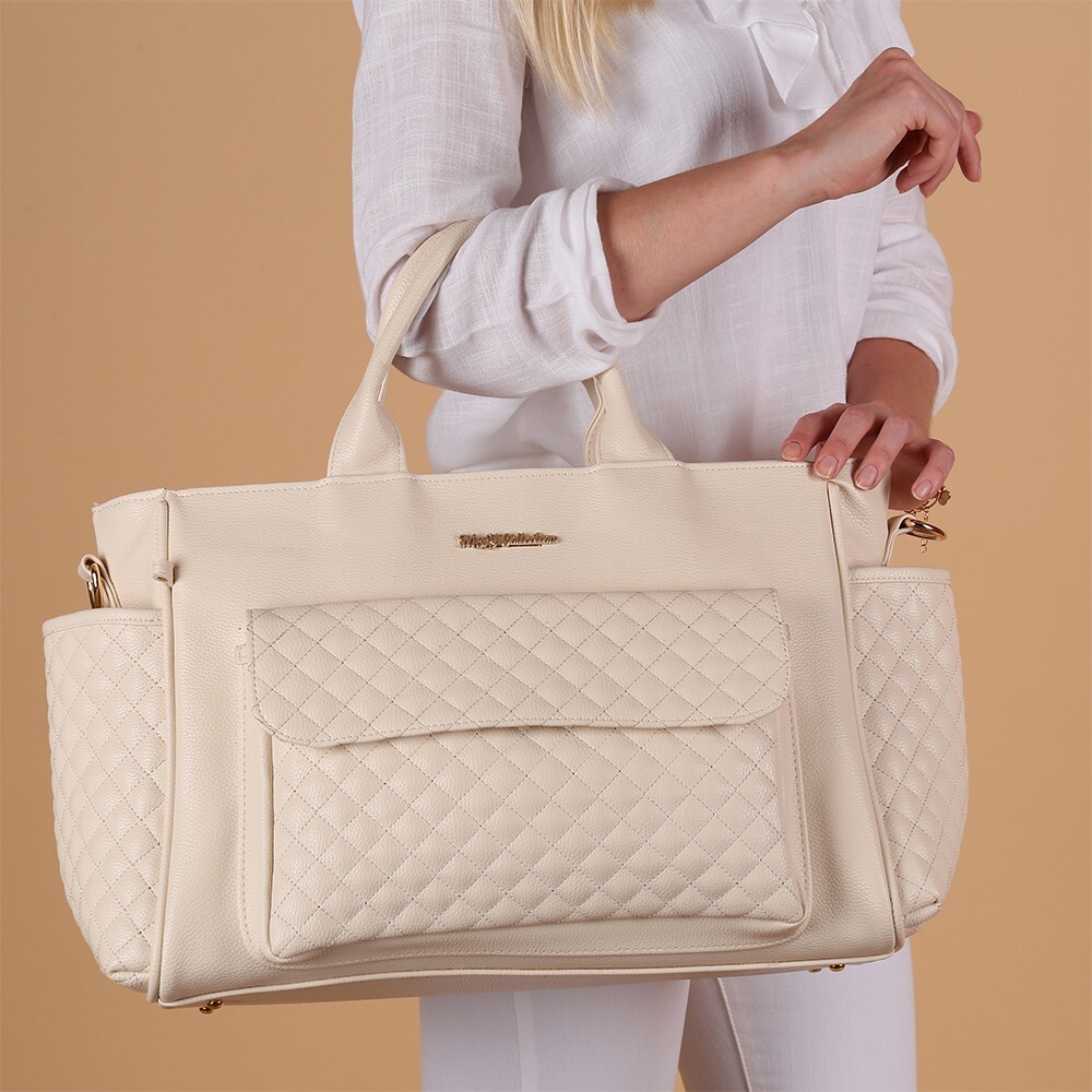 حقيبة أثينا الجلدية للعناية بالأم والطفل من إم آند واي 7110 كريمي - 4