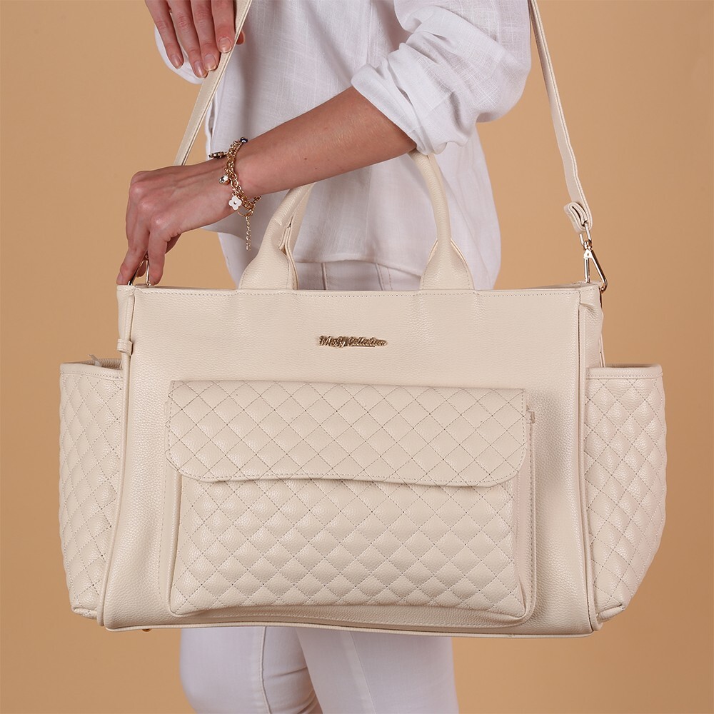 حقيبة أثينا الجلدية للعناية بالأم والطفل من إم آند واي 7110 كريمي - 5