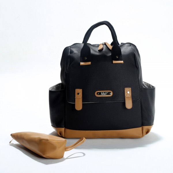 حقيبة ظهر M&Y Holifera الجلدية للعناية بالأم والطفل 7260 باللون الأسود - M&Y
