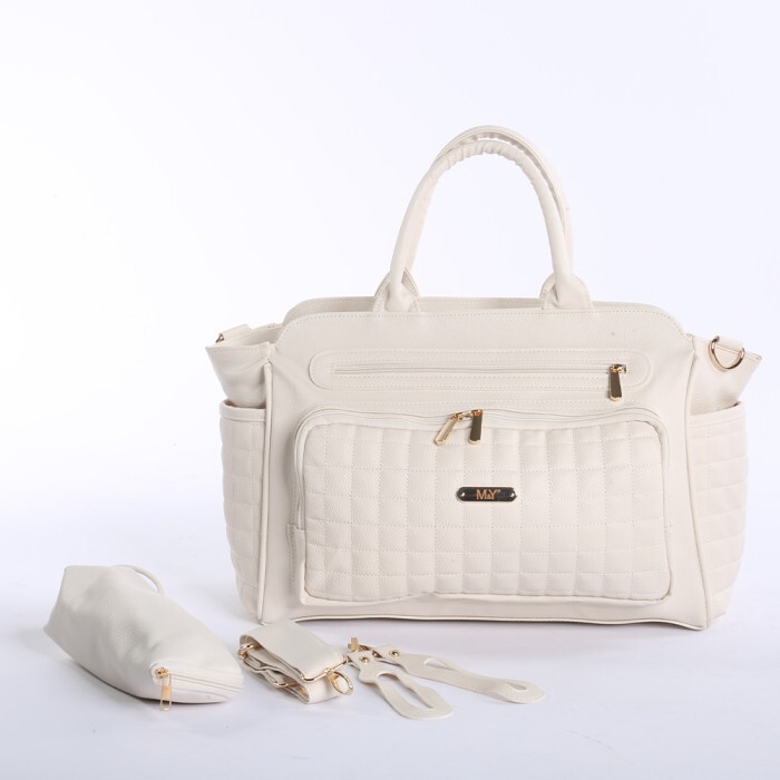 حقيبة جونو الجلدية للعناية بالأم والطفل من إم آند واي، لون كريمي، 7281 - 1