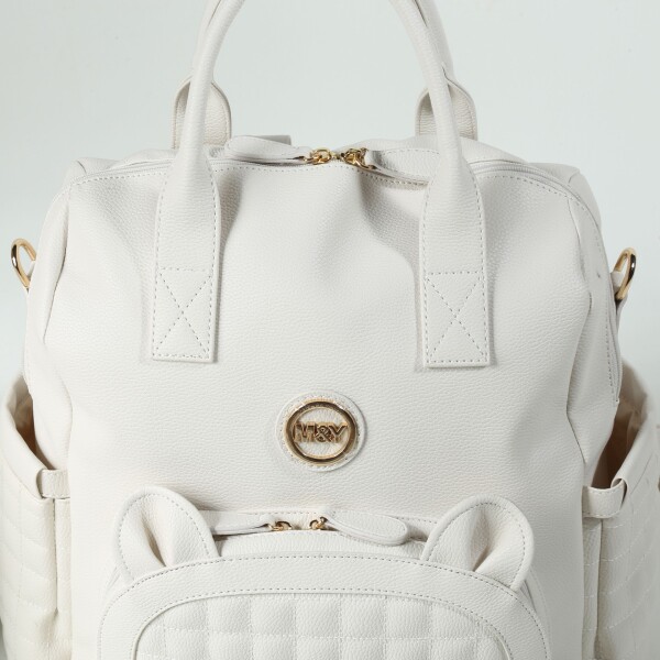 حقيبة ظهر M&Y Kitty الجلدية للعناية بالأم والطفل 7271 كريمية - 3