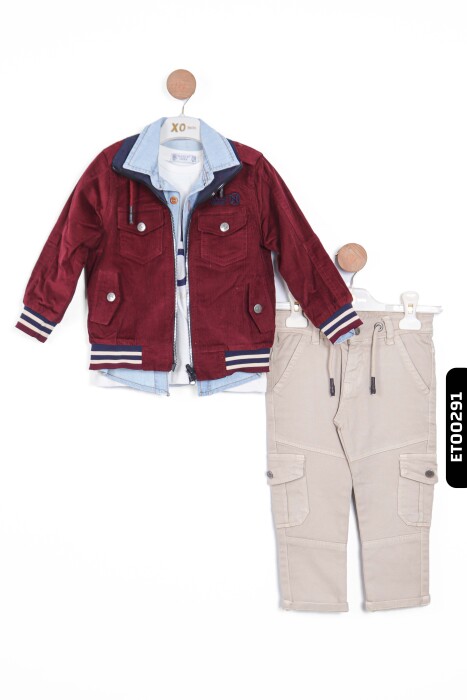 12073 طقم بنطلون للأولاد، جاكيت بياقة بولو، يمكن ارتداؤه على الوجهين، من 2 إلى 5 سنوات - 2