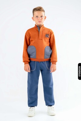 Naylon Cepli Yarım Balıkçı Yaka Sweatshirtli Erkek Çocuk Eşofman Takımıı 8-12 Yaş 7902 - 1
