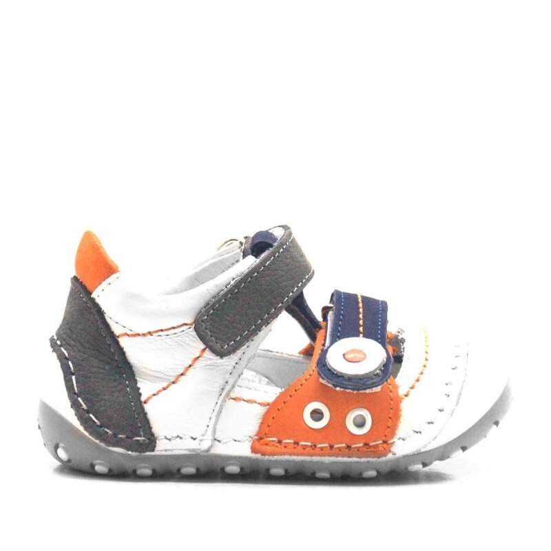 حذاء نينو الصيفي من الجلد الطبيعي باللون البرتقالي مع شريط فيلكرو للخطوة الأولى - 2