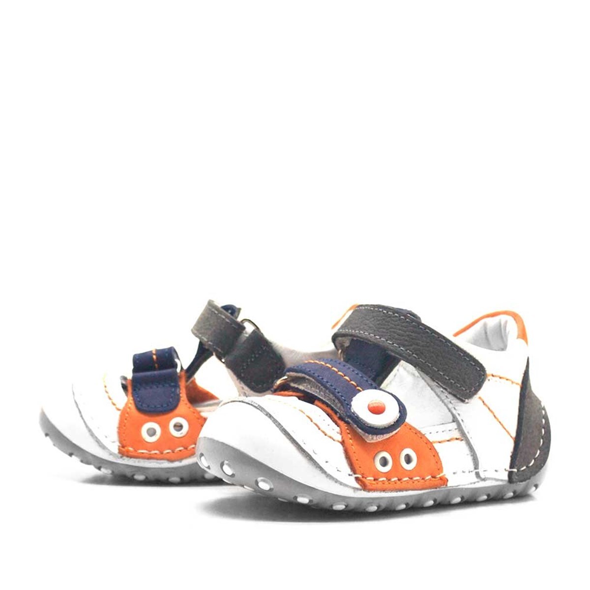 حذاء نينو الصيفي من الجلد الطبيعي باللون البرتقالي مع شريط فيلكرو للخطوة الأولى - 3