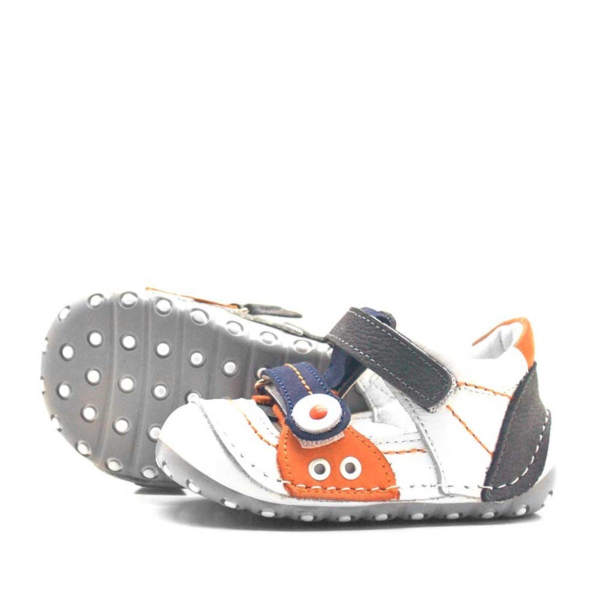 حذاء نينو الصيفي من الجلد الطبيعي باللون البرتقالي مع شريط فيلكرو للخطوة الأولى - 4