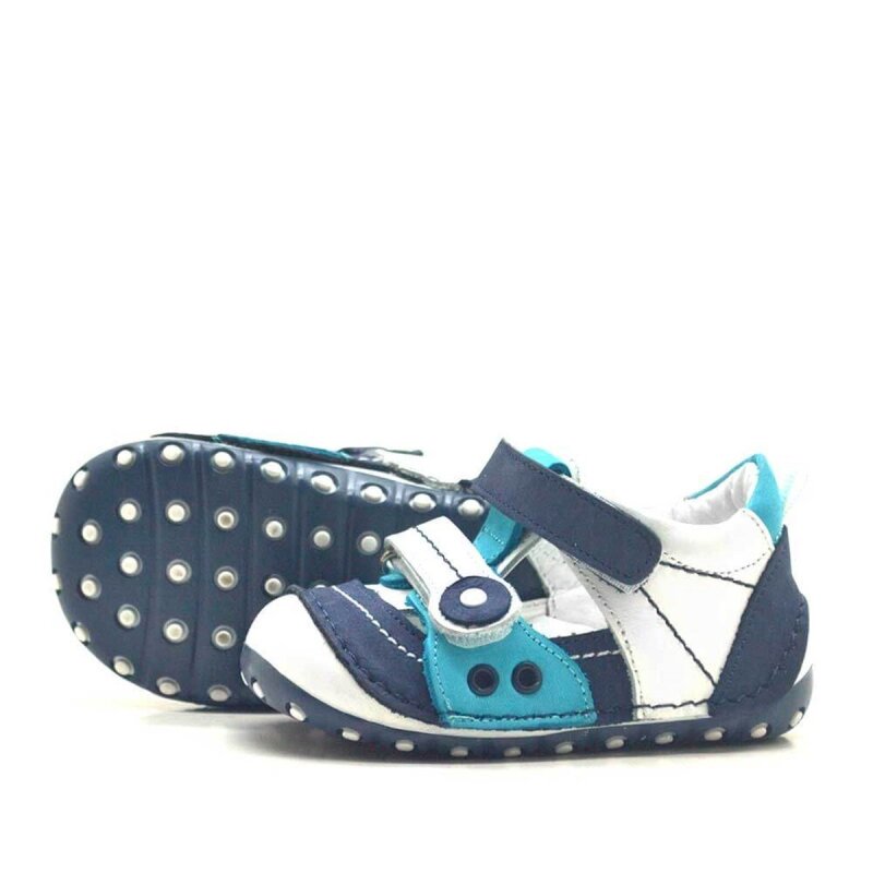 حذاء نينو للأطفال من الجلد الطبيعي باللون الأزرق مزود بشريط فيلكرو للصيف من First Step - 4