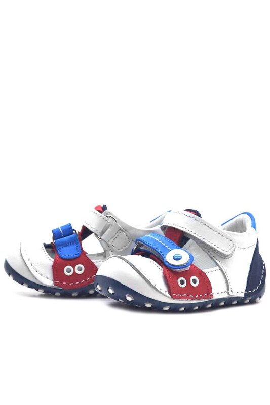 حذاء نينو الصيفي من الجلد الطبيعي باللون الأبيض مع شريط فيلكرو - 3