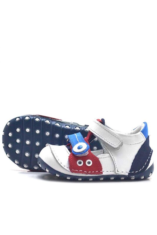 حذاء نينو الصيفي من الجلد الطبيعي باللون الأبيض مع شريط فيلكرو - 4