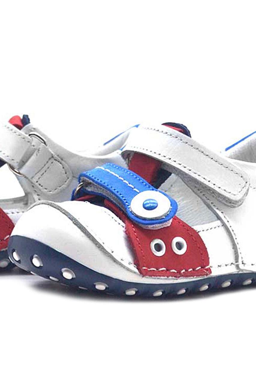 حذاء نينو الصيفي من الجلد الطبيعي باللون الأبيض مع شريط فيلكرو - 5