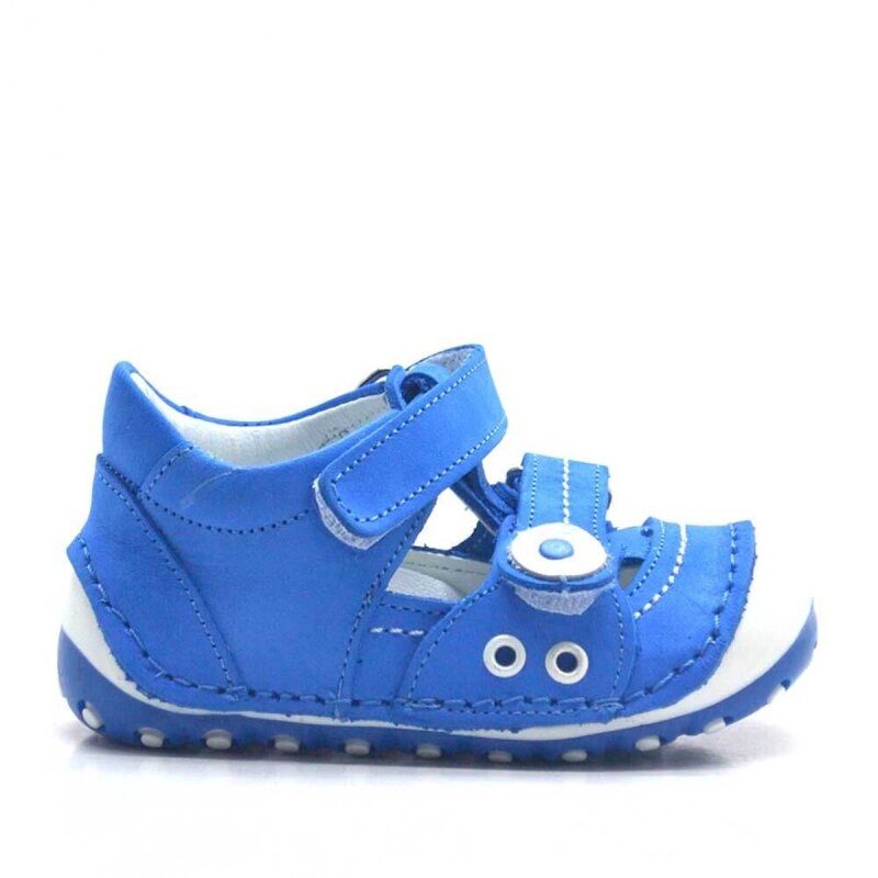 حذاء صيفي من الجلد الطبيعي باللون الأزرق مزود بشريط فيلكرو للخطوة الأولى - 2