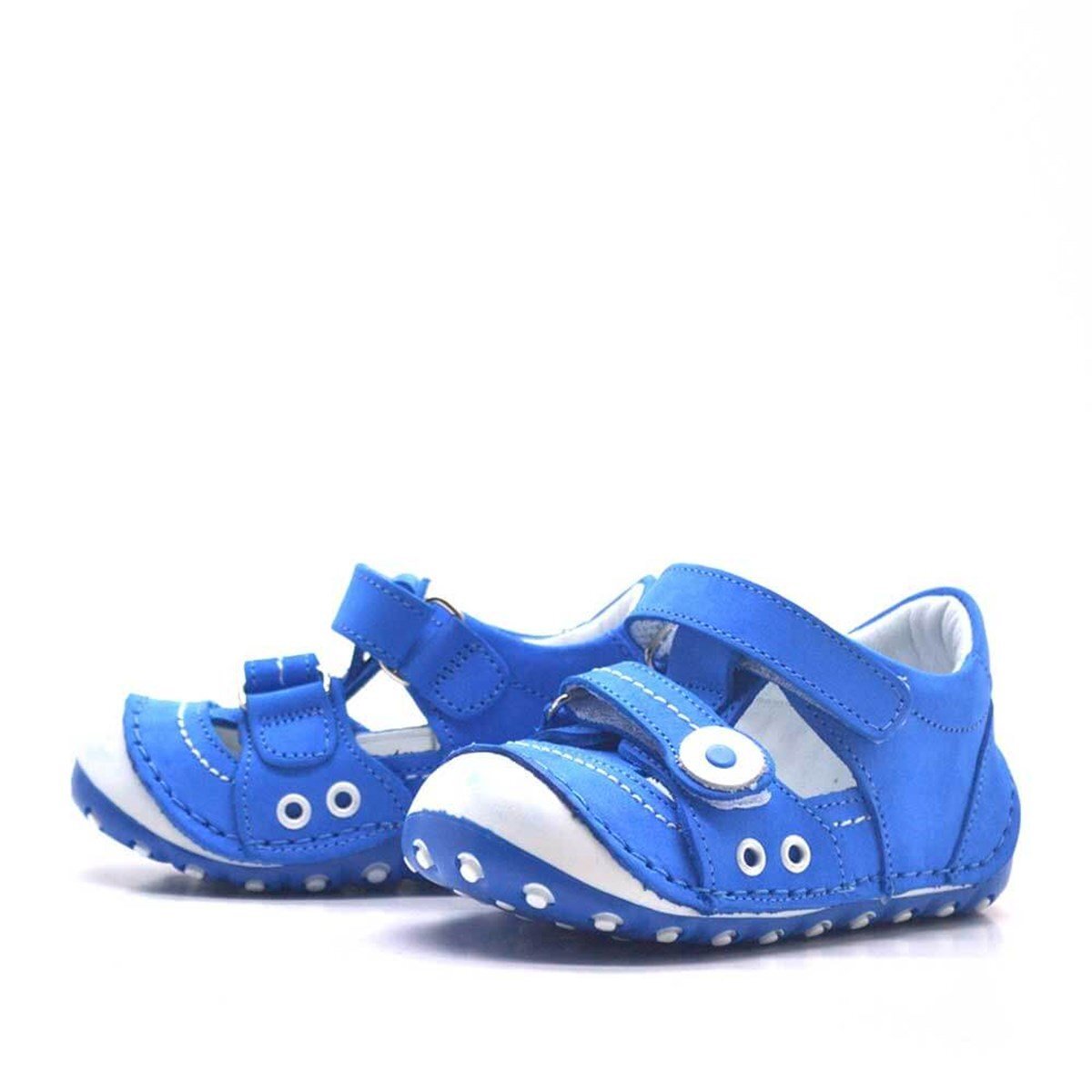 حذاء صيفي من الجلد الطبيعي باللون الأزرق مزود بشريط فيلكرو للخطوة الأولى - 3