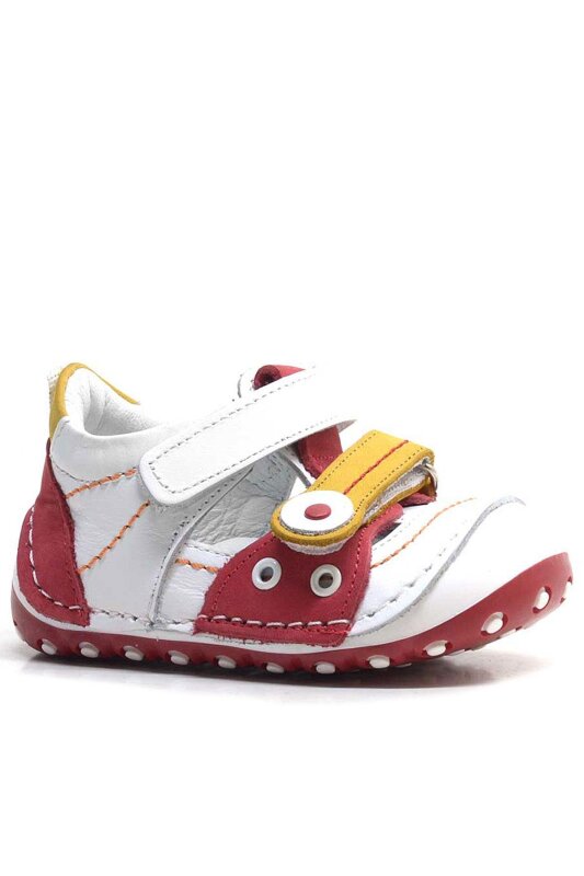 حذاء صيفي من الجلد الطبيعي باللون الأصفر والأحمر مزود بشريط فيلكرو للخطوة الأولى - Nino