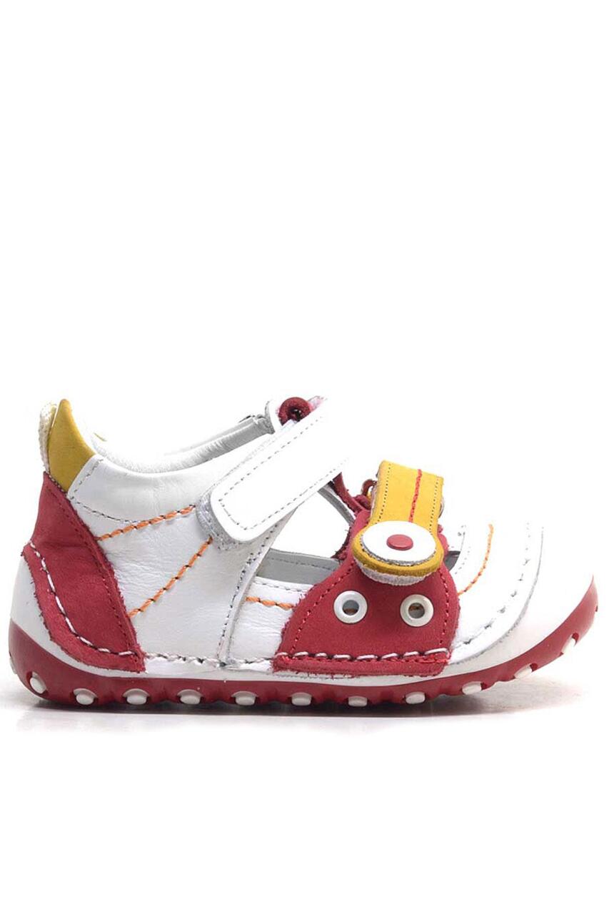 حذاء صيفي من الجلد الطبيعي باللون الأصفر والأحمر مزود بشريط فيلكرو للخطوة الأولى - 2