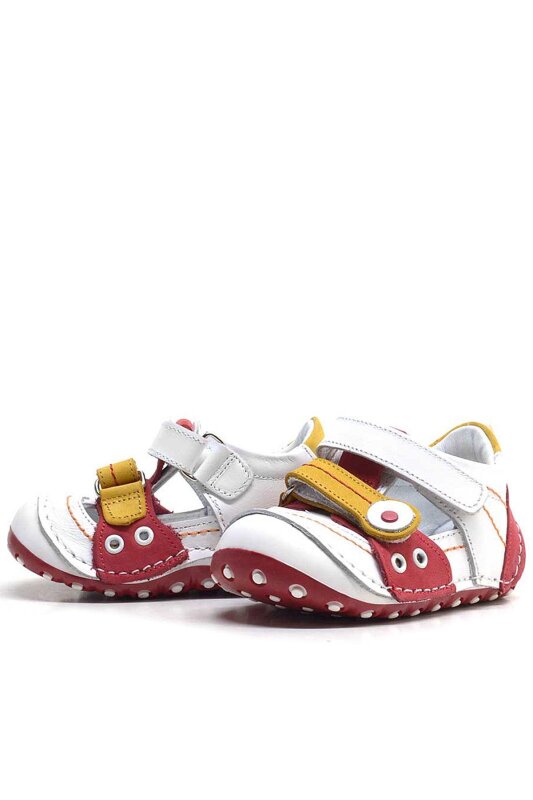 حذاء صيفي من الجلد الطبيعي باللون الأصفر والأحمر مزود بشريط فيلكرو للخطوة الأولى - 3