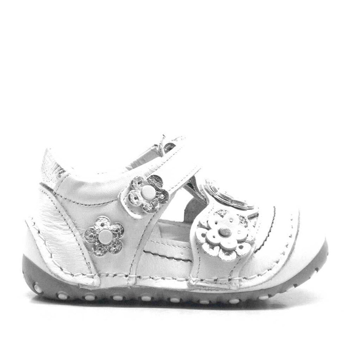 حذاء نينو الصيفي المصنوع من الجلد الطبيعي باللون الفضي والأبيض مع شريط فيلكرو - 2