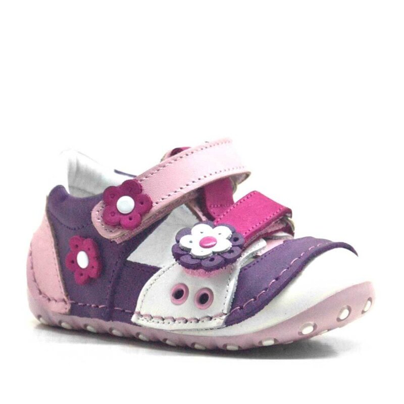 حذاء نينو الصيفي المصنوع من الجلد الطبيعي باللون الأرجواني والوردي مع شريط فيلكرو للخطوة الأولى - Nino