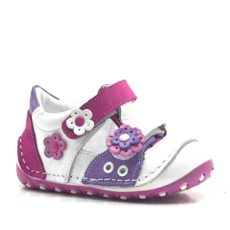 حذاء نينو الصيفي من الجلد الطبيعي باللون الوردي مع شريط فيلكرو للخطوة الأولى - Nino