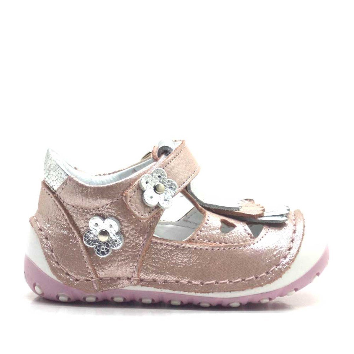 حذاء صيفي من الجلد الطبيعي مزين بشراشيب وردية اللون مع شريط فيلكرو - 2