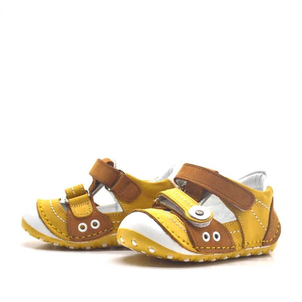 حذاء نينو الصيفي من الجلد الطبيعي الأصفر مع شريط فيلكرو للخطوة الأولى - 3