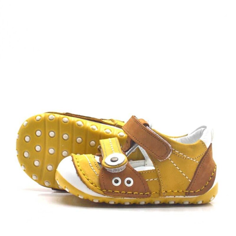 حذاء نينو الصيفي من الجلد الطبيعي الأصفر مع شريط فيلكرو للخطوة الأولى - 4
