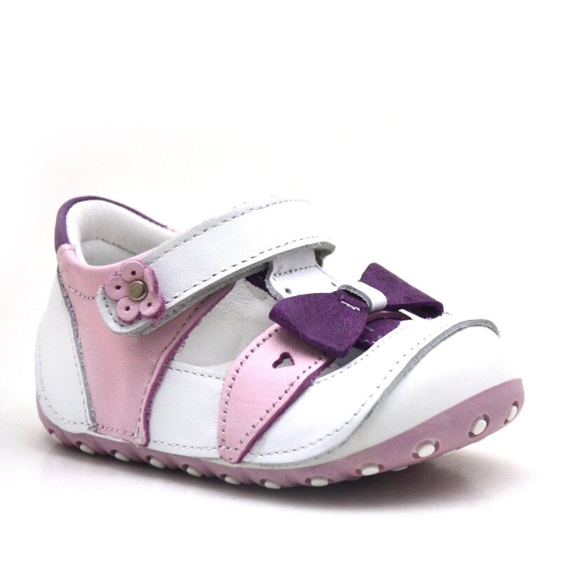حذاء نينو الصيفي الوردي المصنوع من الجلد الطبيعي بشريط فيلكرو للخطوة الأولى - Nino