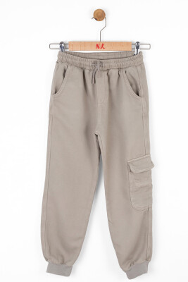 بنطلون للأولاد بجيوب شحن وخصر مرن وحزام وساق مرنة من 8 إلى 14 عامًا 67701 رمادي - 1